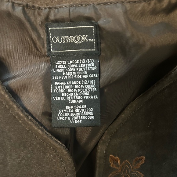 Brown Leather Suede Vest with Floral Embroidery - Picture 4 of 4